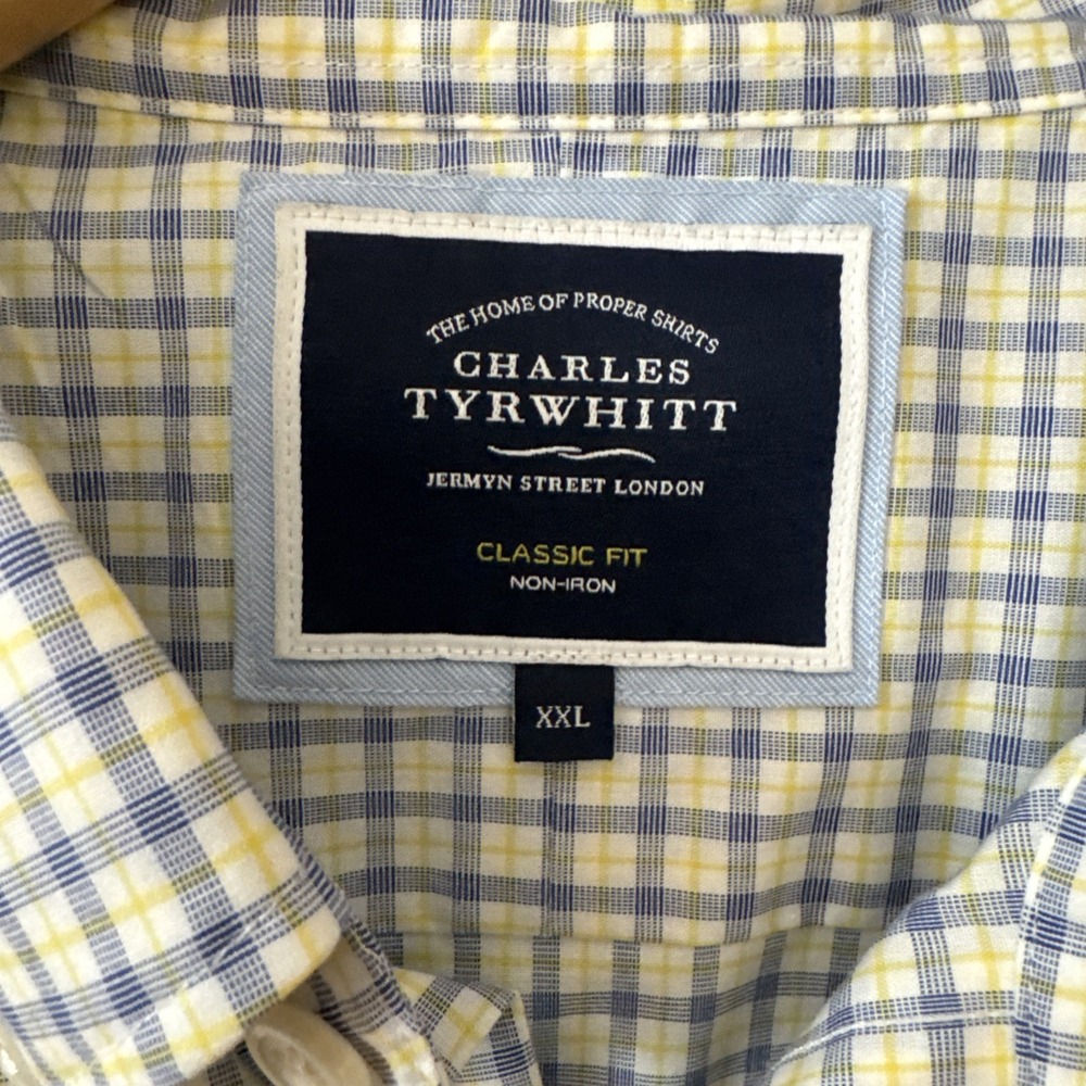 MENS XXL LONG SLEEVE BUTTON UP Classic Fit Non Iron Blue/YELLOW CHECK